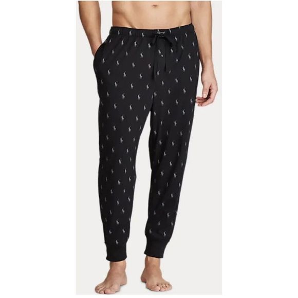 Polo Ralph Lauren Men Sz M Joggers Pants All Over Pony Logo Sleepwear Black/Gray - Picture 11 of 12